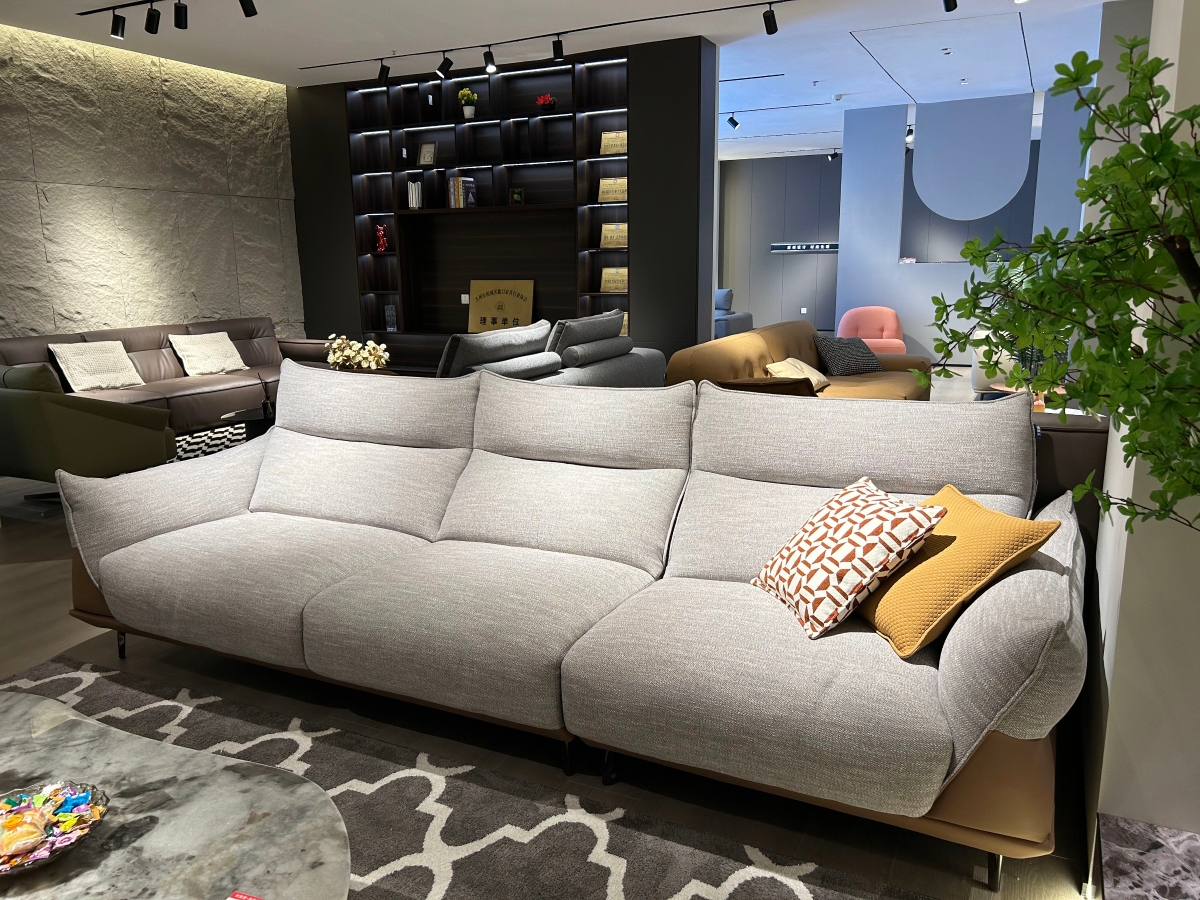 米黛黛家具 意式极简风格生态皮与麻布结合沙发3220005