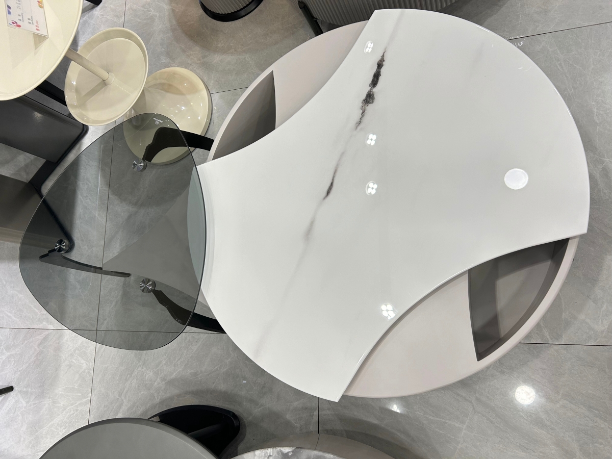 傅嘉乐迪两厅家具现代简约风格科技石+钢化玻璃可旋转圆形茶几3010011