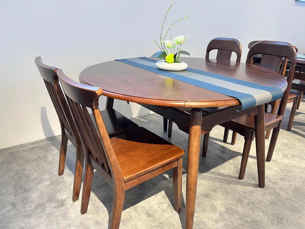 瑞升实木餐桌 橡胶木1.35米可伸缩餐桌3020002
