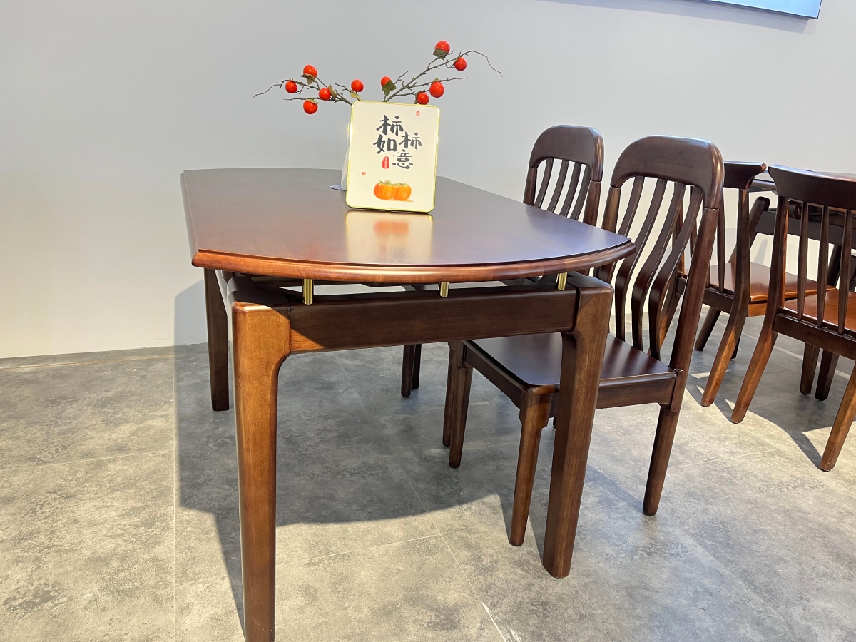 瑞升实木餐桌 橡胶木可伸缩圆餐桌3020003