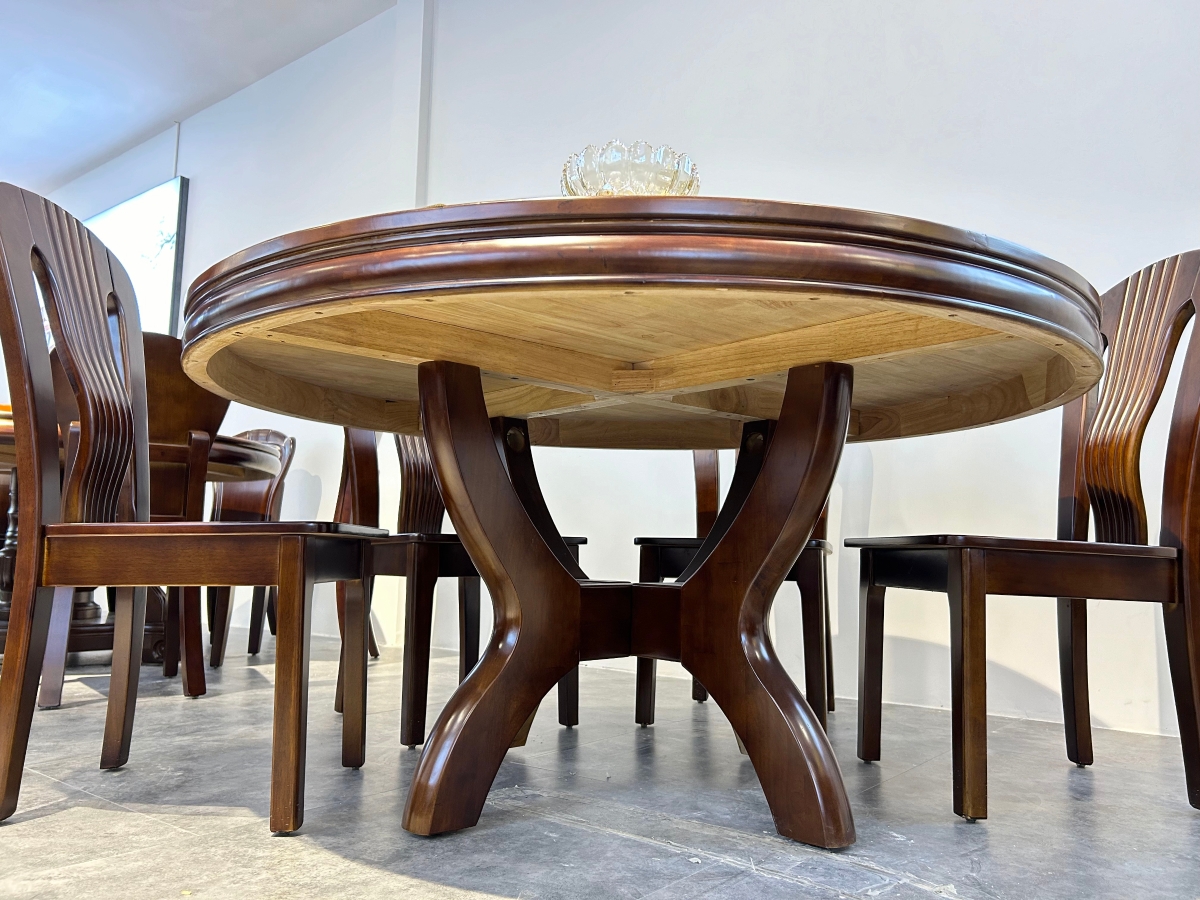 瑞升实木餐桌 橡胶木圆形餐桌53020011